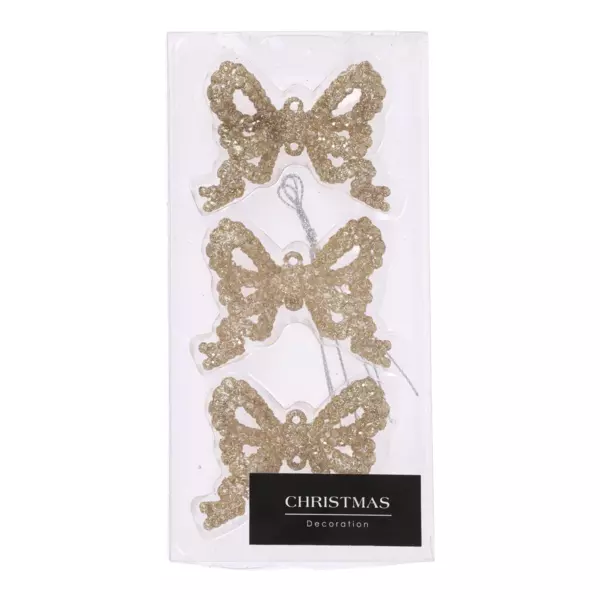 Lot de 3 noeuds à suspendre (H6,5 cm) Papillons Champagne