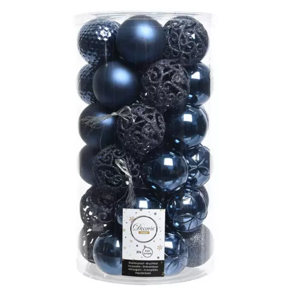 Set van 37 kerstballen (D60 mm) Alpine Mix donkerblauw