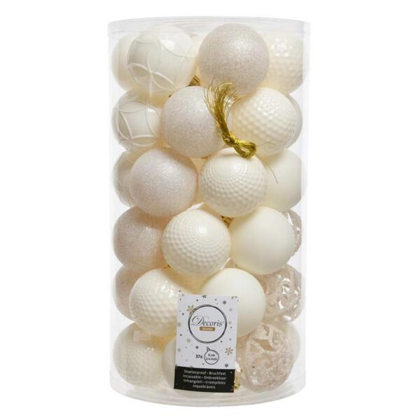 Lot de 37 boules de Nol (D60 mm) Alpine mix Blanc laine