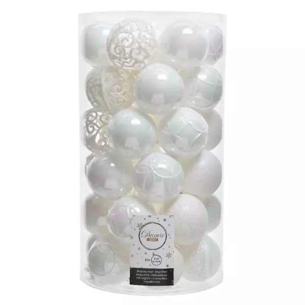 Lot de 37 boules de Noël (D60 mm) Alpine mix Blanc irisé