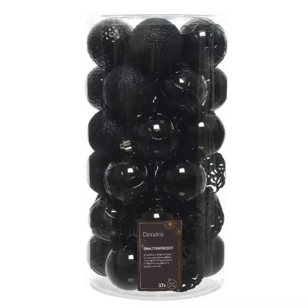 Lot de 37 boules de Noël (D60 mm) Alpine mix Noir