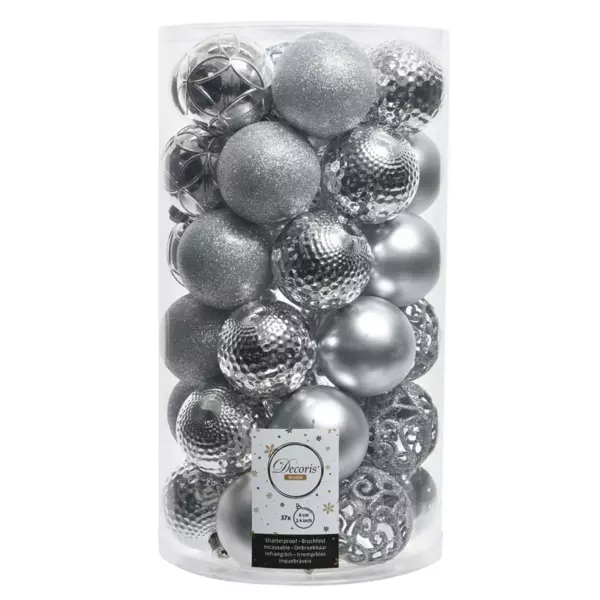 Lot de 37 boules de Noël (D60 mm) Alpine mix Argent