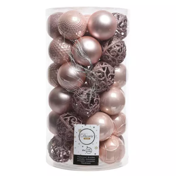 Lot de 37 boules de Noël (D60 mm) Alpine Mix Rose poudré