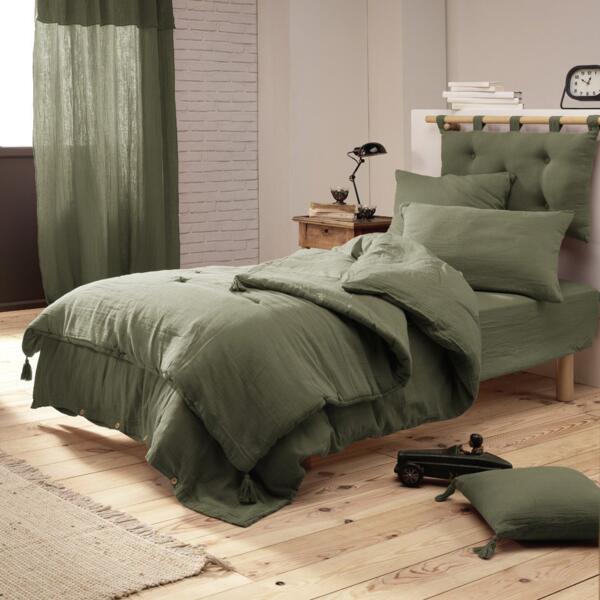 Funda para almohada rectangular en gasa de algodÃ³n (L70 cm) GaÃ¯a Verde romero 3