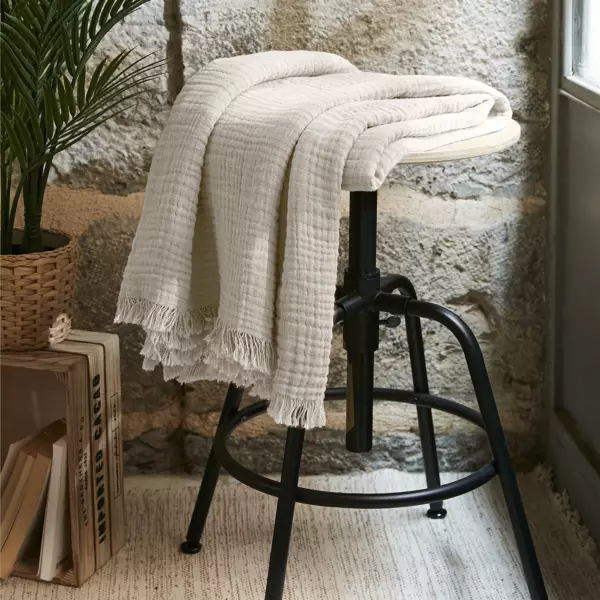 Plaid i bomuldsgaze (130 x 160 cm) Gaïa Beige pampa