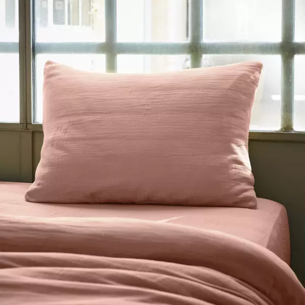 Funda para almohada rectangular en en gasa de algodón (L70 cm) Gaïa Rosa durazno