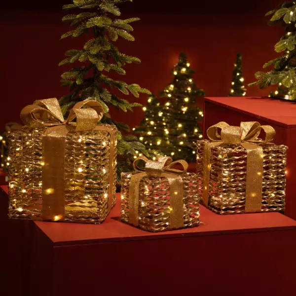Set van 3 cadeaux Aston (batterijen) verlicht Warm wit 65 LED