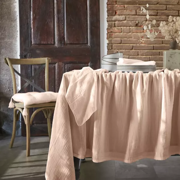 Nappe rectangulaire gaze de coton (150 x 250 cm) Gaïa Rose poudré