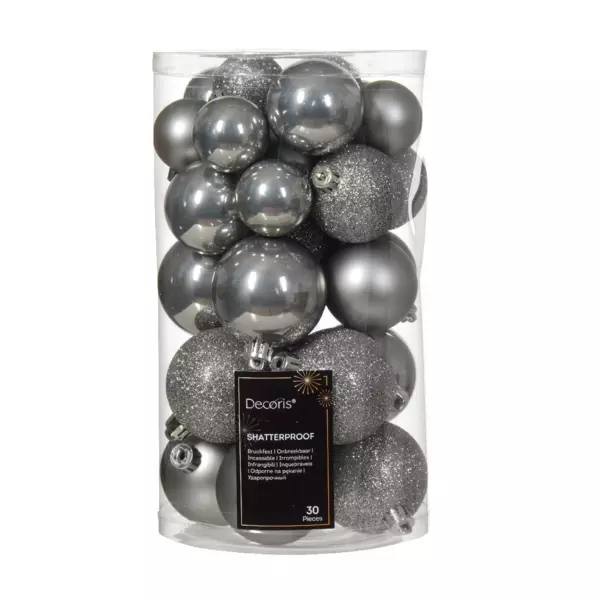 Lot de 30 boules de Noël Alpine assorties Gris marbre