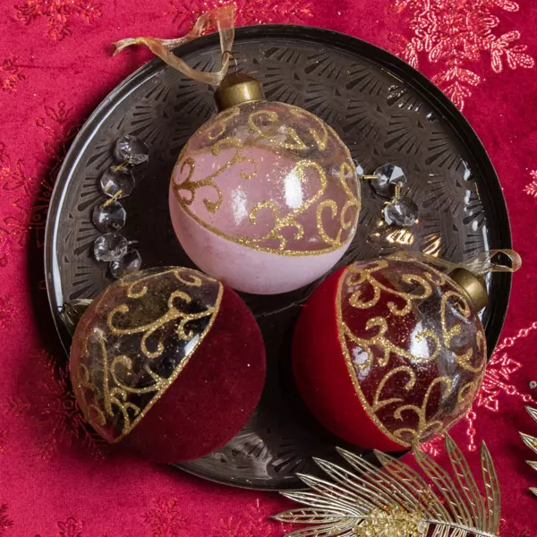 Lote de 12 bolas de Navidad (D80 mm) en vidrio Arabesque Rojo