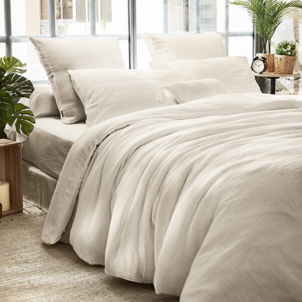Bettbezug aus Baumwoll-Gaze (260 cm) Gaïa Beige