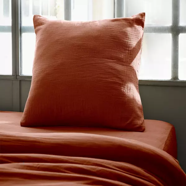 Kussensloop vierkant katoengaas (60 cm) Gaïa Terracotta
