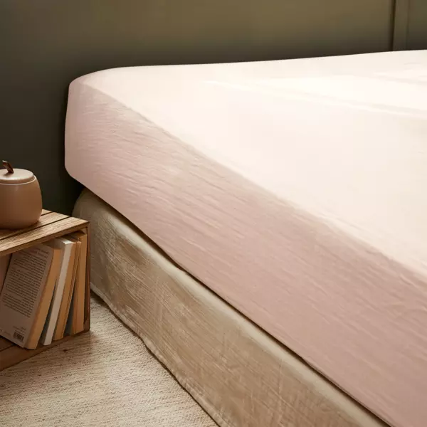 Drap housse gaze de coton (160 x 200 cm) Gaïa Rose poudré