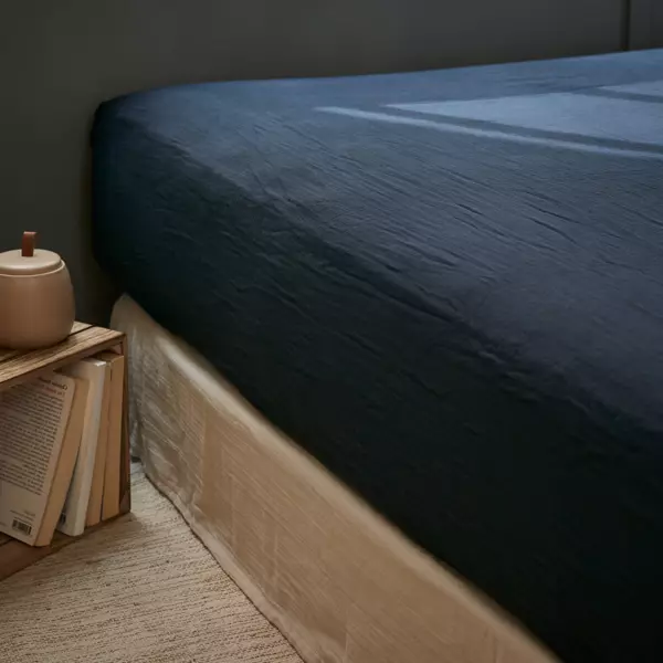 Sábana bajera en gasa de algodón (180 cm) Gaïa Azul noche