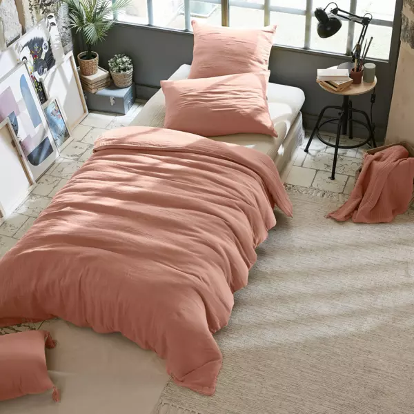 Funda Nórdica en gasa de algodón (140 cm) Gaïa Rosa durazno