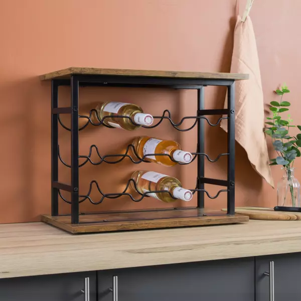 Industrieel flessenrek met 12 vakken (H 40 cm) Auguste Zwart