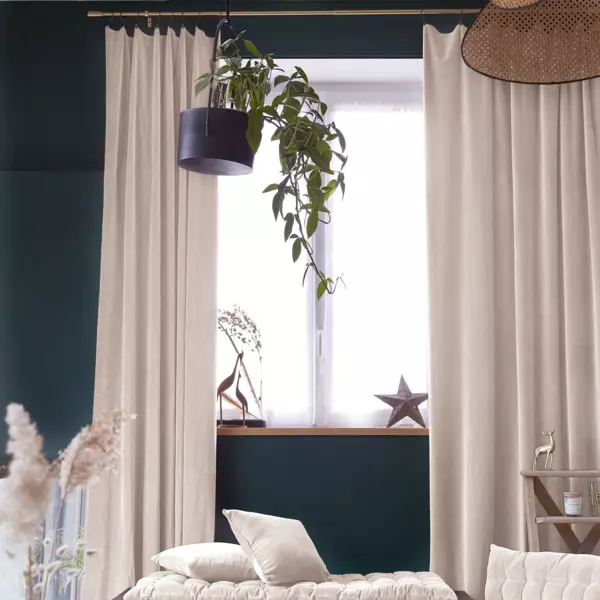 Höhenverstellbarer Vorhang aus Baumwollsamt (140 x max 270 cm) César Beige