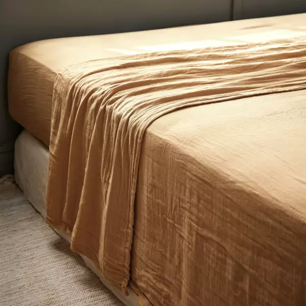 Drap Plat 270x300 Cm En Mousseline De Coton MILOS - Beige Ficelle, 100% Coton, Fabriqué En Turquie