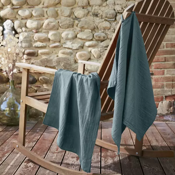 Lote de 2 paños de cocina de gasa de algodón (70 cm) Gaïa Azul verdoso