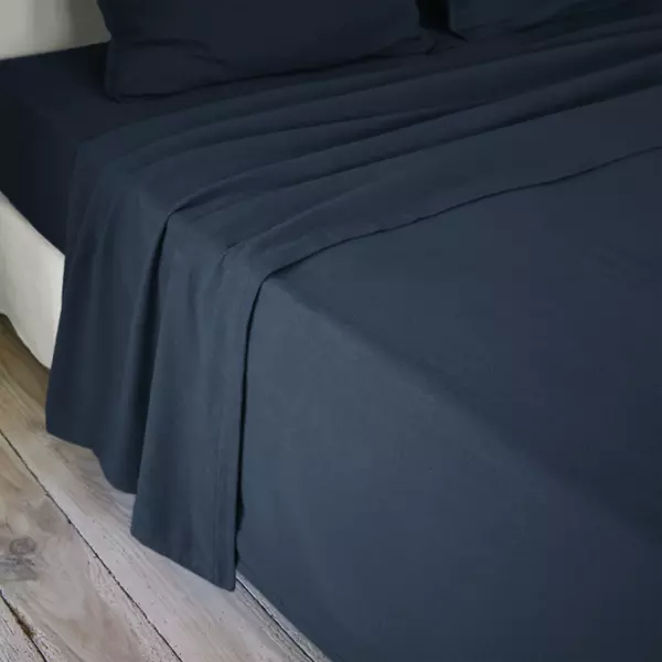 Drap plat flanelle de coton (240 x 300 cm) Théa Bleu nuit
