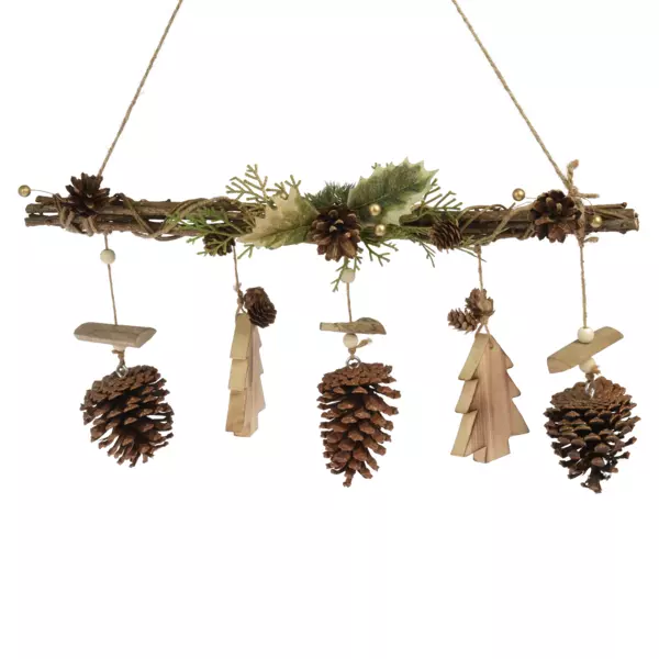 Suspension décorative (52 x H22 cm) Pommes de pin et sapins