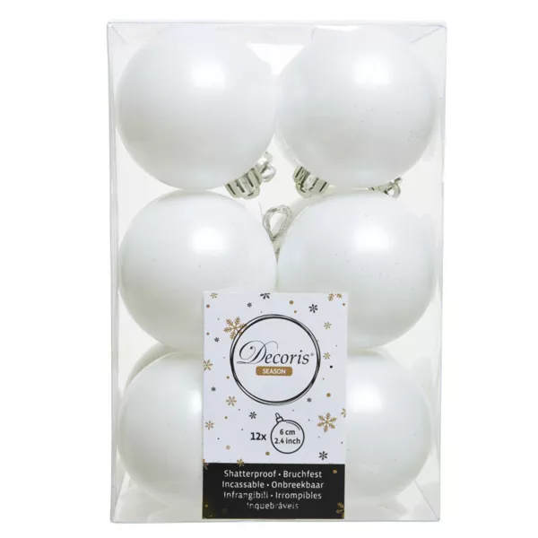 Lot de 12 boules de Noël (D60 mm) Alpine Blanc