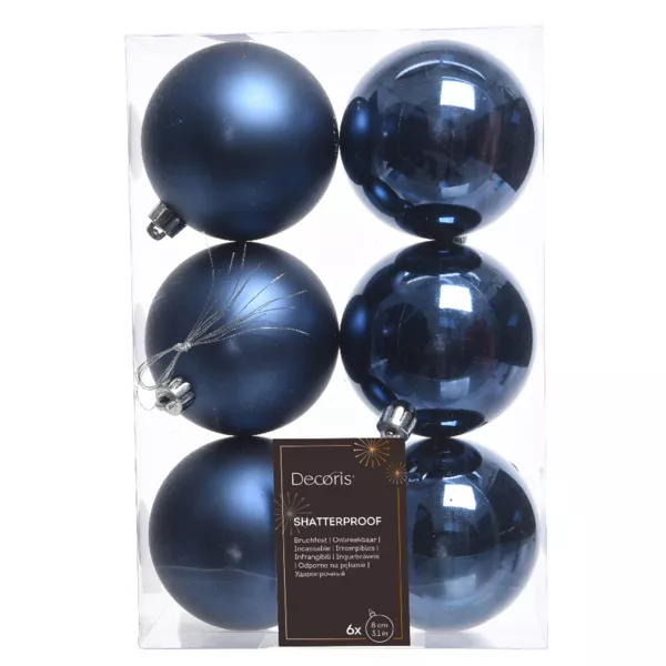 6er Set Weihnachtskugeln (D80 mm) Alpin Dunkelblau