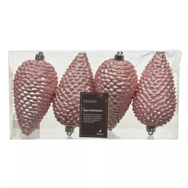 Lot de 4 pommes de pin à suspendre (H12 cm) Alpine Rose poudré