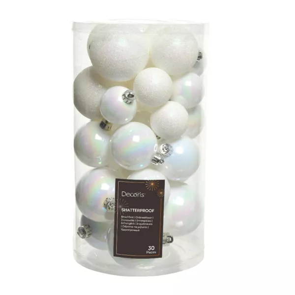 Lot de 30 boules de Noël assorties Alpine Blanc irisé