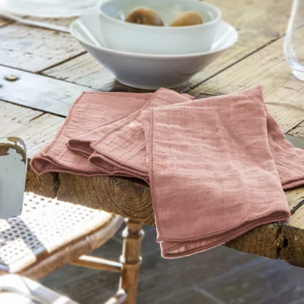 Lot de 3 serviettes gaze de coton (40 x 40 cm) Gaïa Rose pêche
