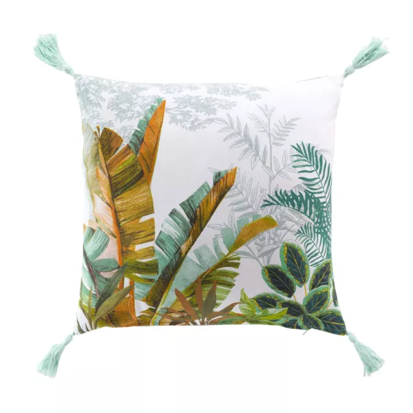 Kussen vierkant katoen met pompons (40 x 40 cm) Eden Groen