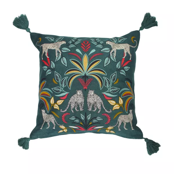 Kussenhoes katoen met pompons (40 x 40 cm) Malaga Eendenblauw