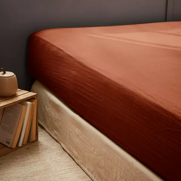 Drap housse gaze de coton (200 x 200 cm) Gaïa Terracotta