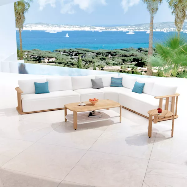 Saln de jardn en ngulo en madera teck 6 lugares Java - Crudo