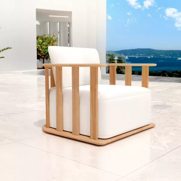 Sillón de jardín para salón en madera teck Java - Crudo