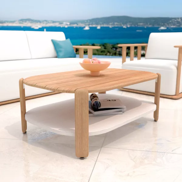 Table basse de jardin rectangulaire en bois teck (120 x 70 cm) Java Naturel