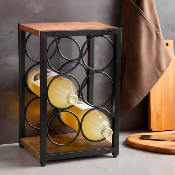 Industriële flessenhouder met 6 vakken (H 20 cm) Sacha Zwart