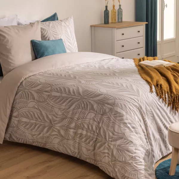 Housse de couette et deux taies coton (240 x 220 cm) Nalh Beige