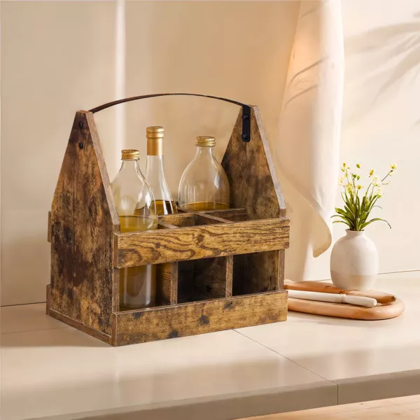 TUTOTAK Barwagen Aus Metall – Mit Weinregal, Glashalter & 4 Rollen, Rustikal Braun/schwarz