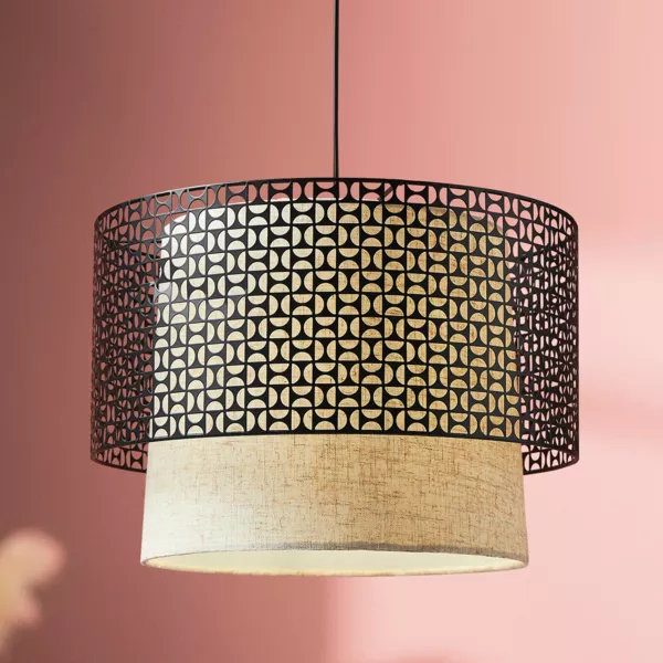 Suspension ronde métal vintage (D35 cm) Arsène Noir et beige