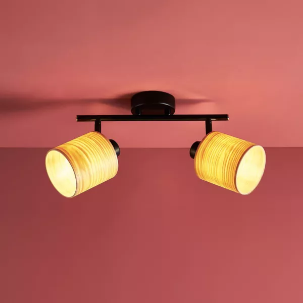 Spot skinne med 2 lampeskrme i metal og tr (L31 cm) Alaska Sort