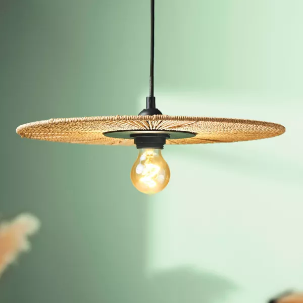 Suspension ronde en corde (D38 cm) Aurora Naturel et noir