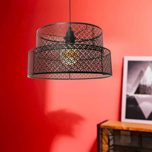 Lámpara de techo marroquí redonda en metal (D34 cm) Gigogne Negro