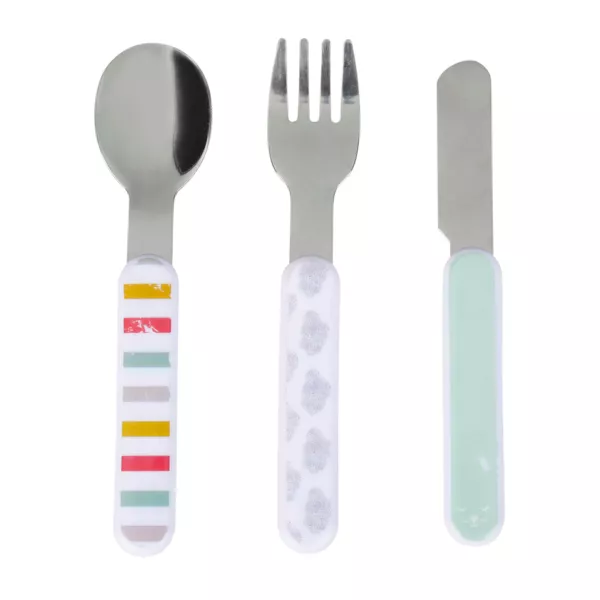 Lote de 3 cubiertos para bebé de plástico y acero inoxidable Josy multicolor