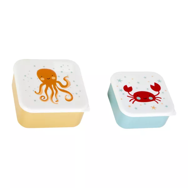Lot de 2 boîtes à gouter enfant Crabe et Pieuvre Bleu