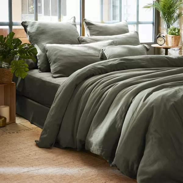 Funda Nórdica en gasa de algodón (240 cm) Gaïa Verde romero