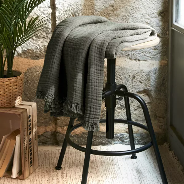 Plaid gaze de coton (130 x 160 cm) Gaïa Vert romarin