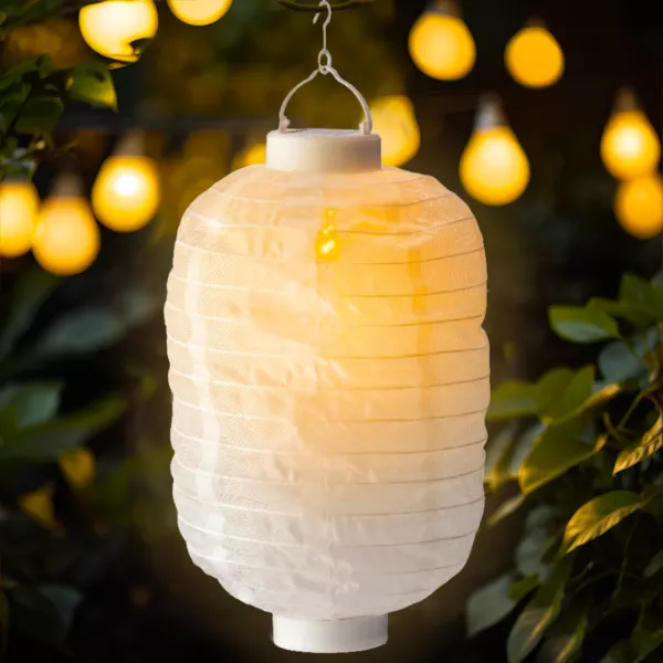 Linterna china solar LED Cilindro efecto llama - Blanco cálido