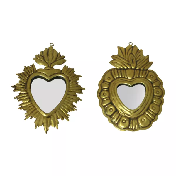 Sæt med 2 metalliserede Ex-Voto spejle (H18 cm) Guld Hjerte
