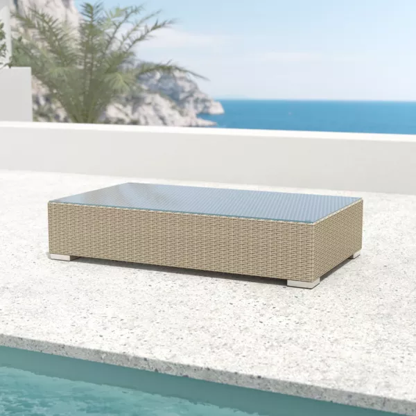 Table basse de jardin rectangulaire en résine tressée Palma Gris